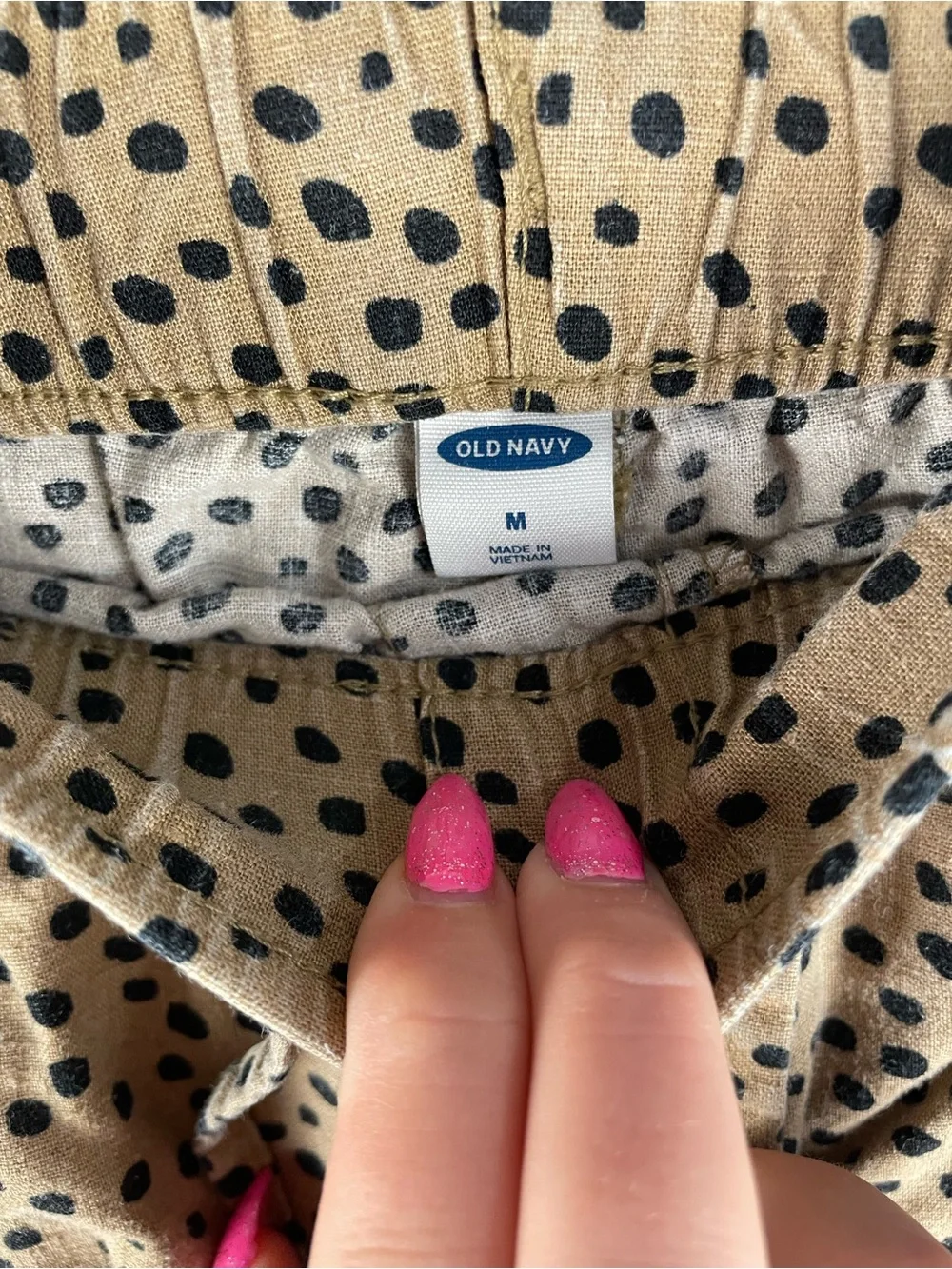 Old Navy Tan Shorts with Black Polka Dots
